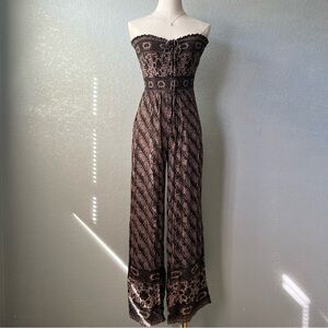 Free People Boho Tribal Strapless Wide Leg Jumpsuit XS